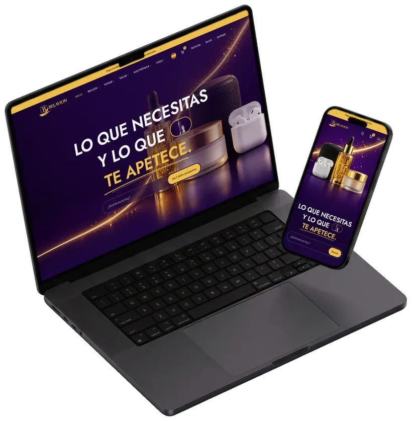A loja da Belavion aberta num notebook e num celular