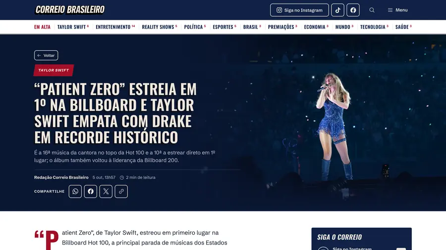 Correio Brasileiro: “PATIENT ZERO” ESTREIA EM 1º NA BILLBOARD E