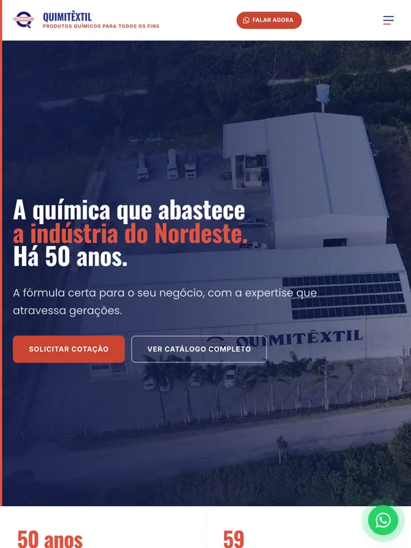 O site da Quimitêxtil aberto num notebook e num celular